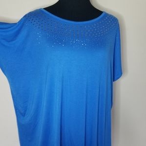 Blue Silver Studded Short Sleeve Flowy Top XXL